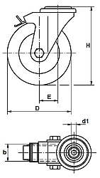 RVS zwenkwiel met rem - boutgat - polyamide wiel RVS zwenkwiel met rem - boutgat - polyamide wiel